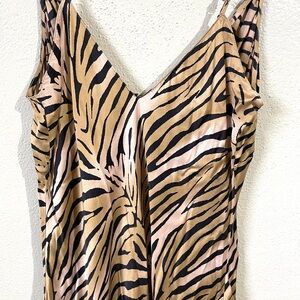 Neiman Marcus Silk Slip Dress Animal Print Bias Cut Spaghetti Strap Lingerie Med